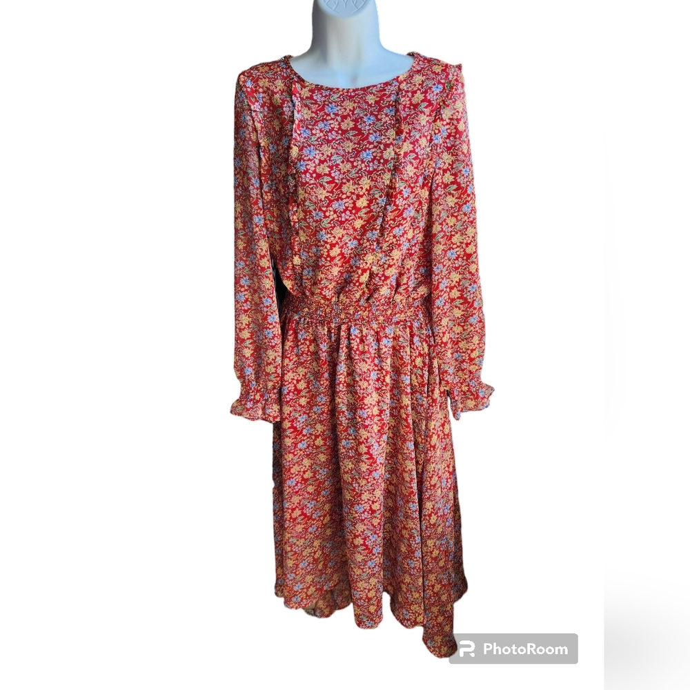 Melloday Red Floral Midi Dress Size M